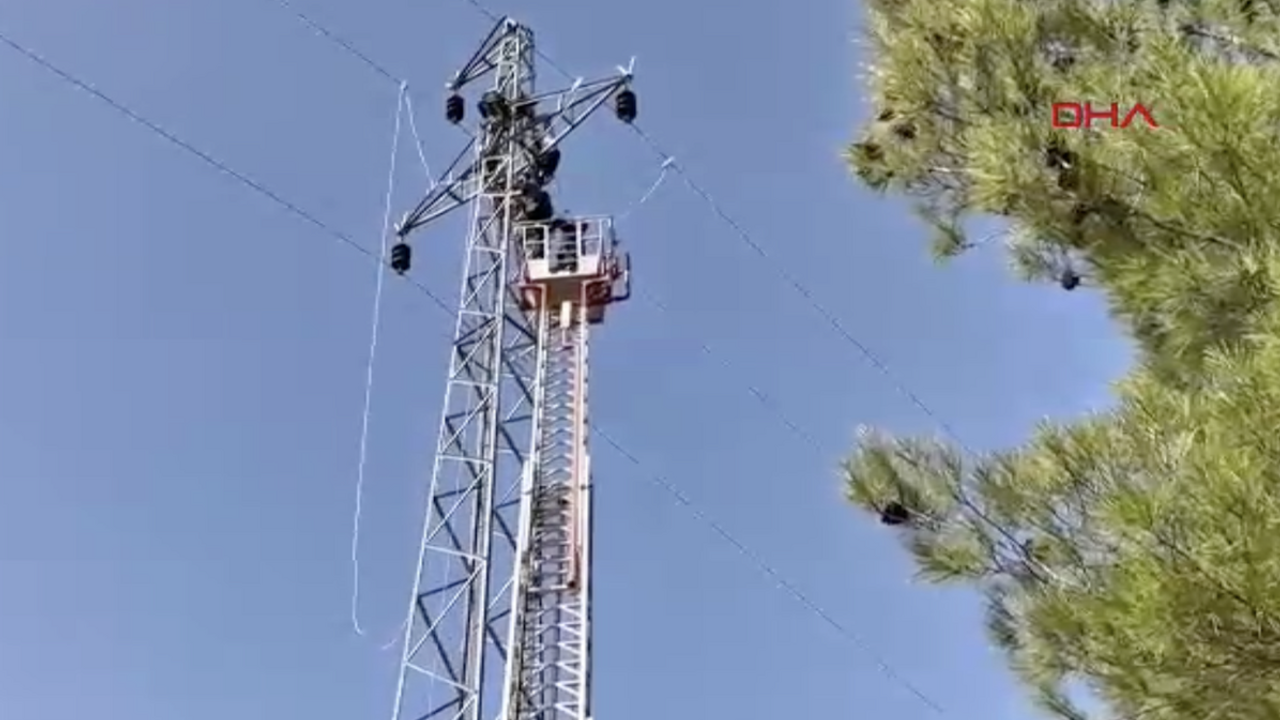 Yüksek gerilim hattında mahsur kaldı