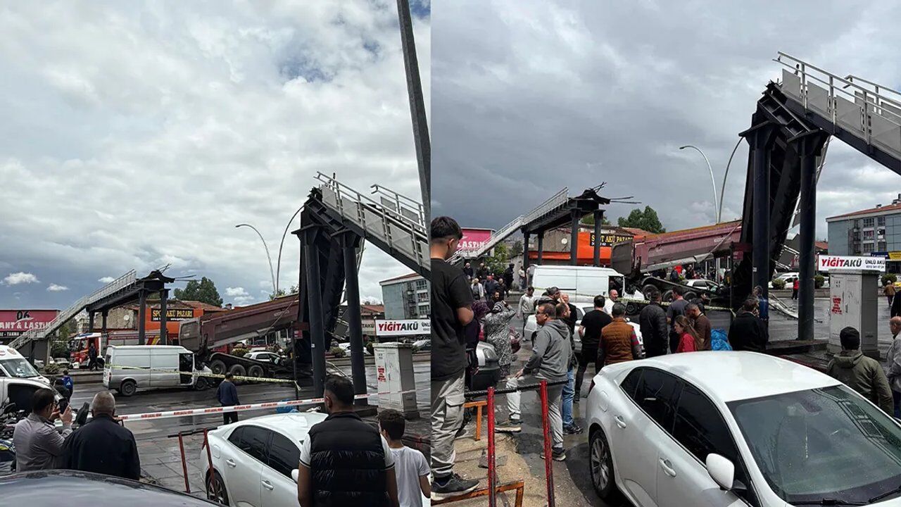 Ankara'da damperi açık kamyon üst geçidi yıktı: 3 yaralı