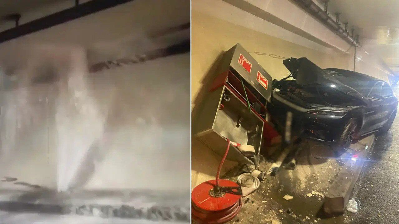 Avrasya Tüneli'nde kaza yapan araç yangın panosunu patlattı