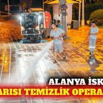 Alanya İskele bölgesinde gece temizliği mesaisi