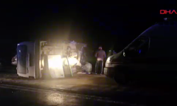 Kontrolden çıkan işçi servisi devrildi: 16 yaralı