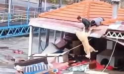 Alanya’da gündeme oturan görüntü! Hem köpeğin hem de kendi hayatları için mücadele ettiler