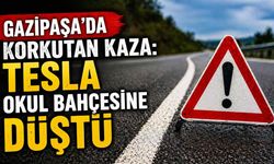 Gazipaşa’da korkutan kaza: Tesla okul bahçesine düştü