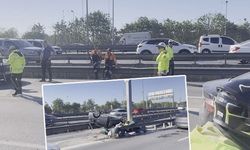 D-100 Karayolu'nda bariyerlere çarpan otomobil takla attı