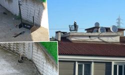 Sokak ortasına düşen insansız hava aracı evlere hasar verdi