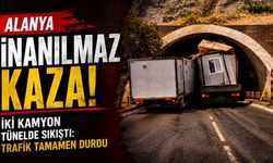 Alanya inanılmaz kaza! İki kamyon tünelde sıkıştı: Trafik tamamen durdu