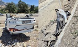 Alanya Karapınar'da kontrolden çıkan araç takla attı