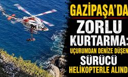 Gazipaşa'da zorlu kurtarma: Uçurumdan denize düşen sürücü helikopterle alındı