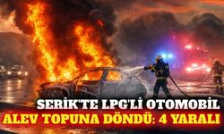 Serik'te seyir halindeki otomobil yandı: 4 yaralı