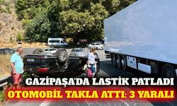 Gazipaşa'da lastiği patlayan otomobil takla attı: 3 yaralı