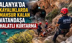 Alanya’da Kayalıklarda Mahsur Kalan Vatandaşa Halatlı Kurtarma