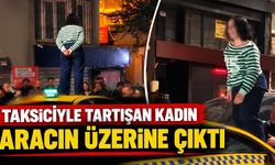 Taksiciyle tartışan kadın aracın üzerine çıktı