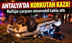Antalya'da korkutan kaza! Refüje çarpan otomobil takla attı