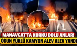 Manavgat'ta korku dolu anlar! Odun yüklü kamyon alevlere teslim oldu