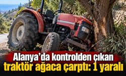 Alanya’da kontrolden çıkan traktör ağaca çarptı: 1 yaralı