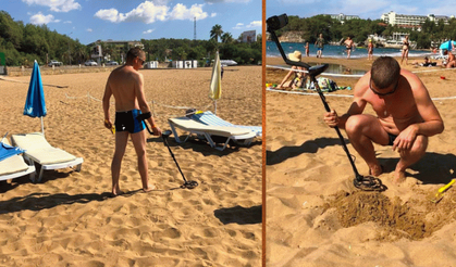 Alanya'da Rus turist elinde dedektörle sahile koştu!