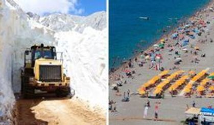 Antalya'da Haziran ayında 2 ayrı mevsim: Sahiller yanıyor yaylalar kar içinde