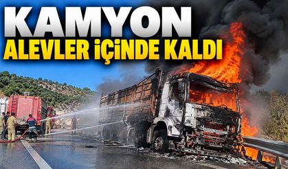 Manavgat’ta bariyerlere çarpan kamyon alev aldı: Sürücü yaralandı