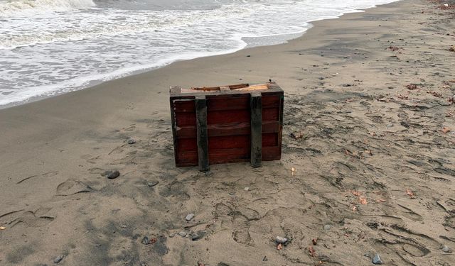 Sahile üzerinde Rusça yazılar bulunan sandık vurdu