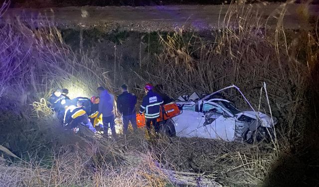 Kontrolden çıkan otomobil dere yatağına uçtu