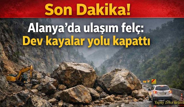 Son Dakika! Alanya'da ulaşım felç: Dev kayalar yolu kapattı