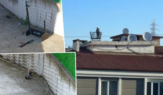 Sokak ortasına düşen insansız hava aracı evlere hasar verdi