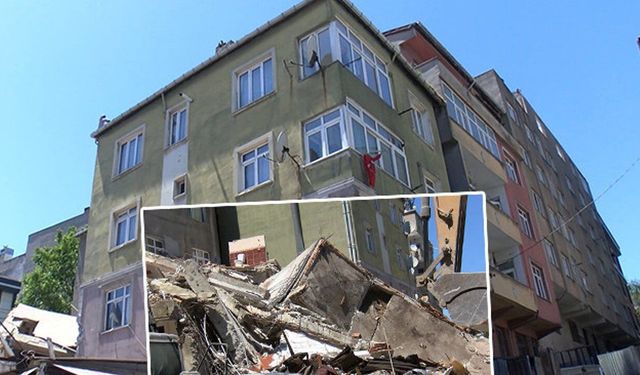 Halkalı'da yıkılan bina yandaki apartmanın üstüne çöktü