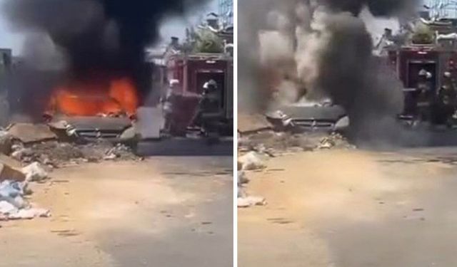 Sanayi sitesinde tamir için bırakılan otomobil yandı