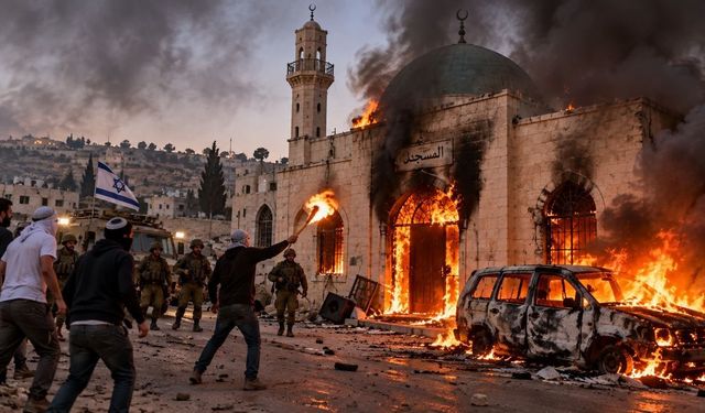 Batı Şeria'da İsrailli Yerleşimcilerden Camiye Saldırı! Araç da Ateşe Verildi