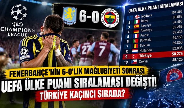 Fenerbahçe'nin 6-0'lık mağlubiyeti sonrası UEFA ülke puanı sıralaması değişti! Türkiye kaçıncı sırada?