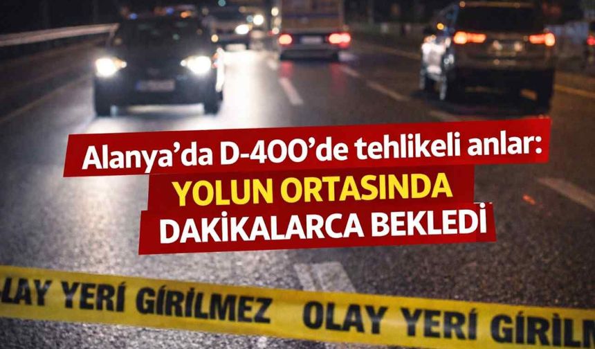 Alanya’da D-400’de tehlikeli anlar: Yolun ortasında dakikalarca bekledi