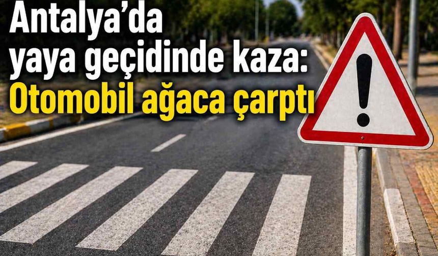 Antalya’da yaya geçidinde kaza: Otomobil ağaca çarptı