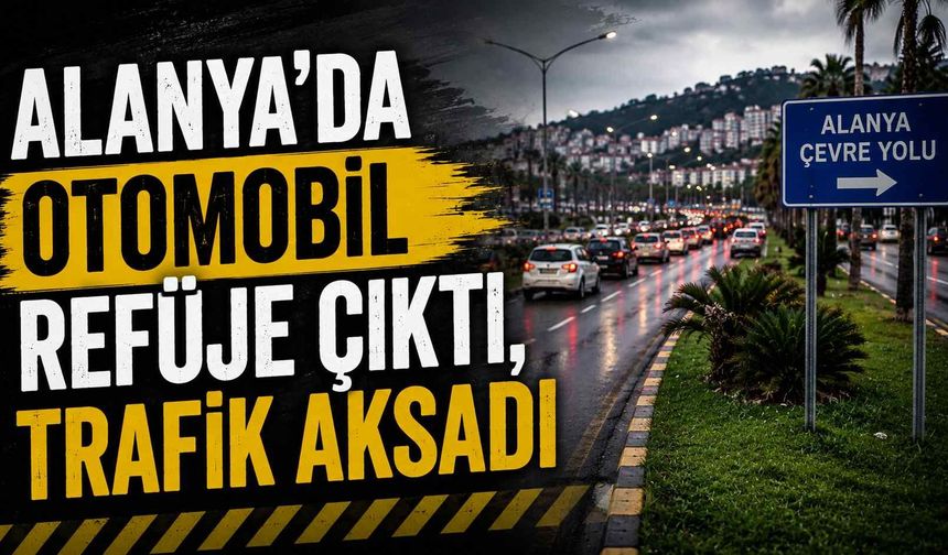 Alanya’da otomobil refüje çıktı, trafik aksadı