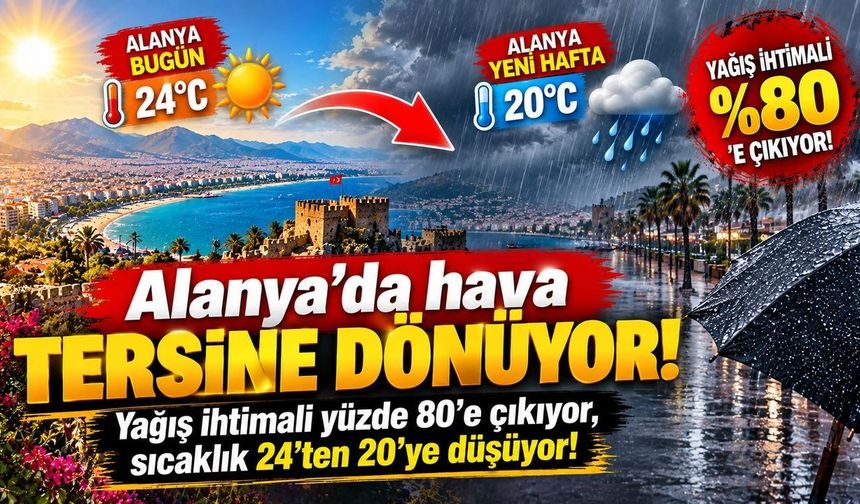 Alanya'da hava tersine dönüyor! Yağış ihtimali yüzde 80'e çıktı, sıcaklık 4 derece düşecek