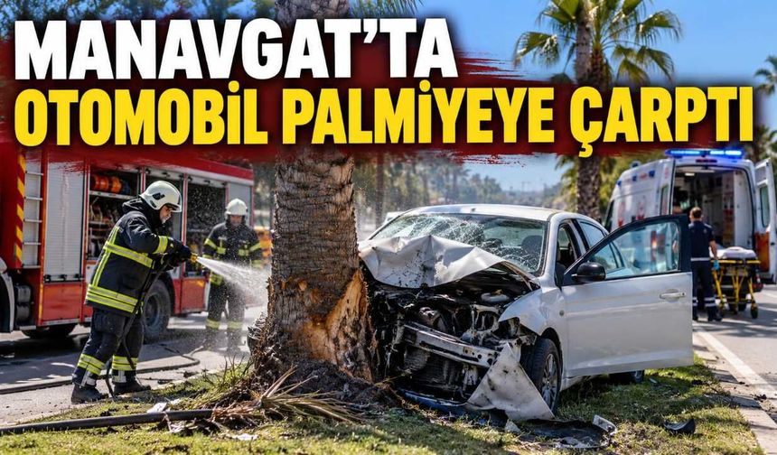 Manavgat’ta otomobil palmiyeye çarptı: 2 yaralı