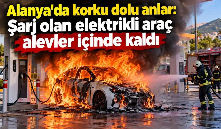 Alanya'da korku dolu anlar: Şarj olan elektrikli araç alevler içinde kaldı