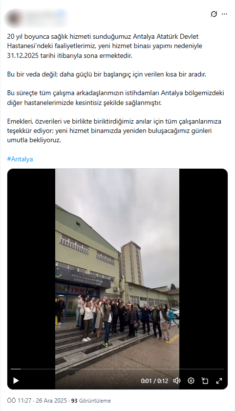 Antalya Ataturk Devlet Hastanesi Kapaniyor