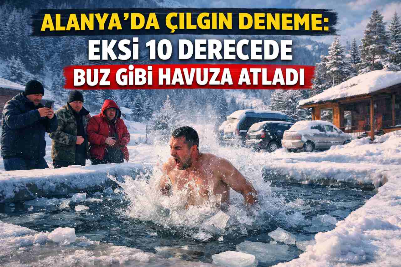 Alanya'da çılgın deneme: Eksi 10 derecede buz gibi havuza atladı