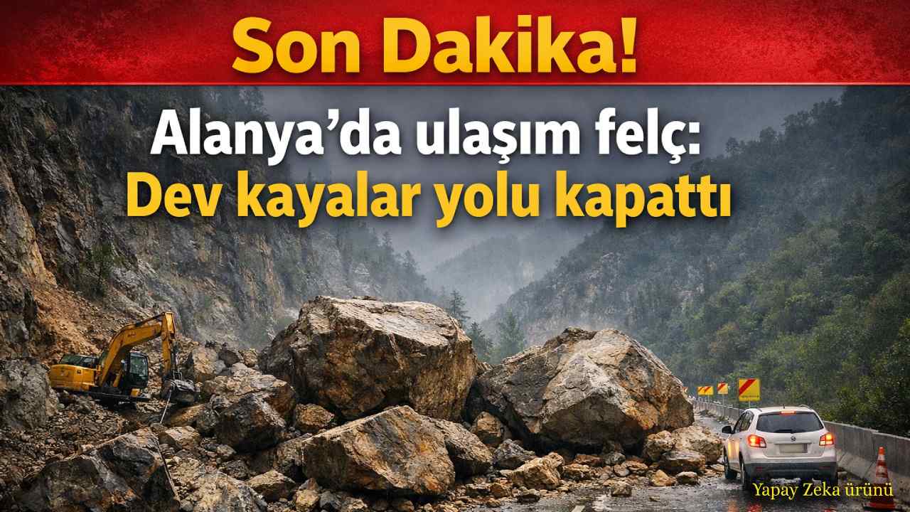 Son Dakika! Alanya'da ulaşım felç: Dev kayalar yolu kapattı