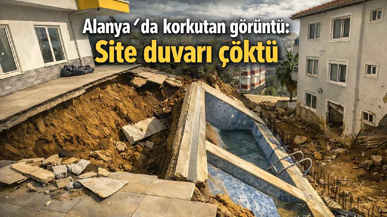 Alanya'da korkutan görüntü: Site duvarı çöktü