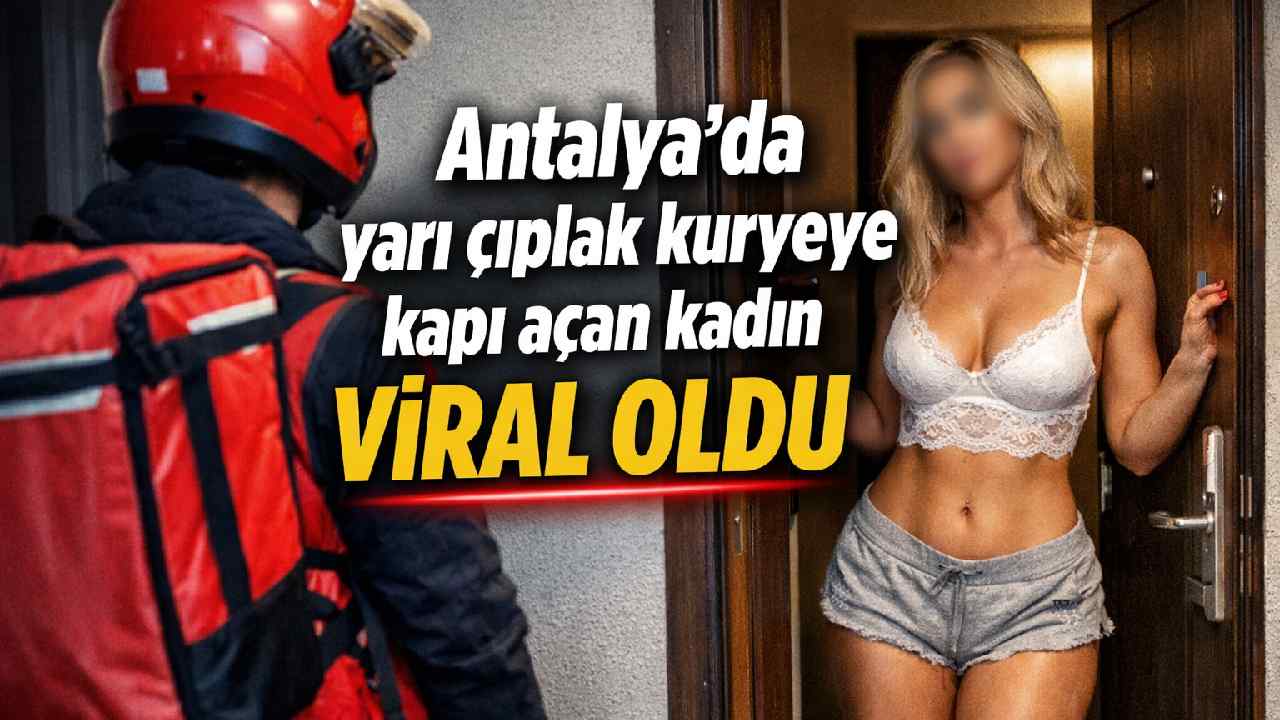 Antalya'da yarı çıplak kuryeye kapı açan kadın viral oldu