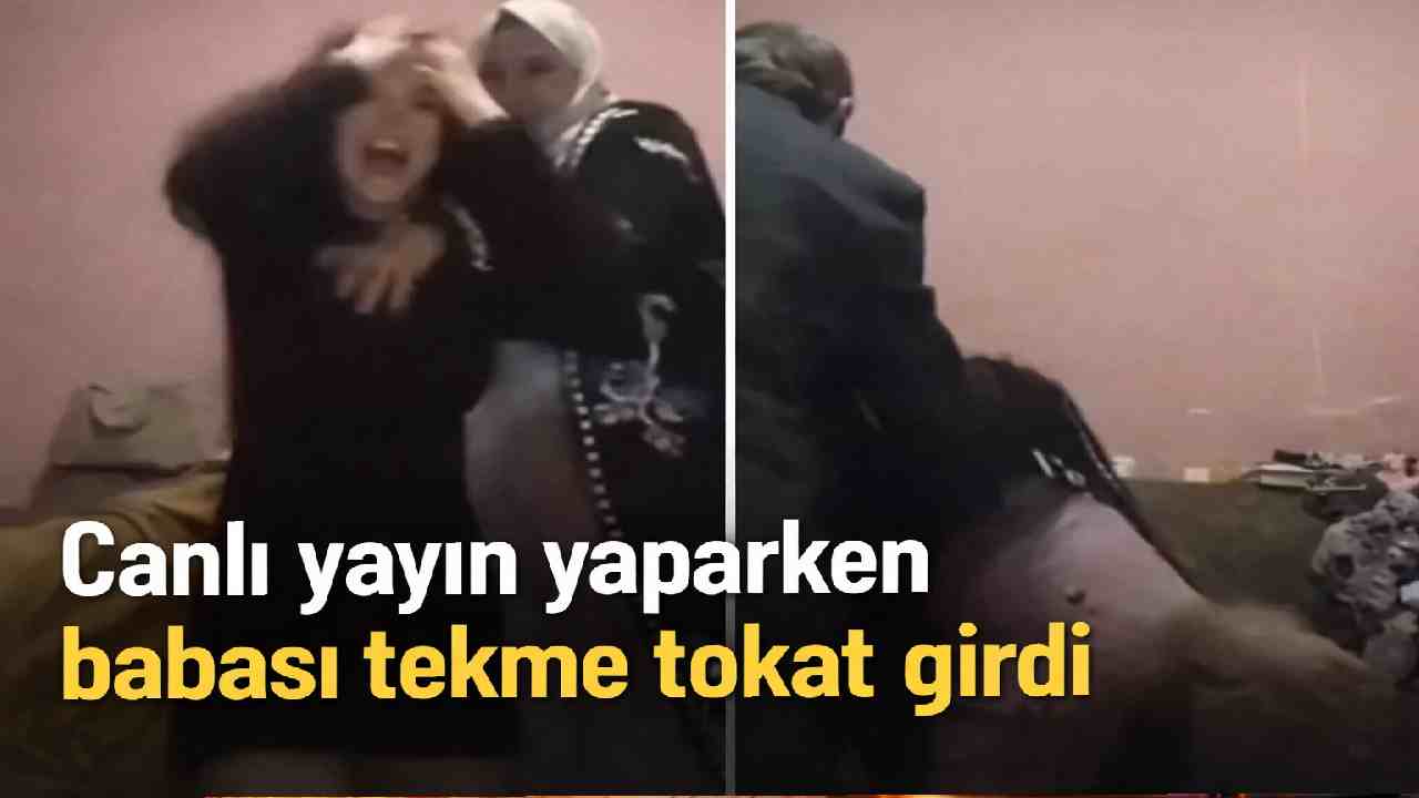 Canlı yayın yaparken babası tekme tokat girdi