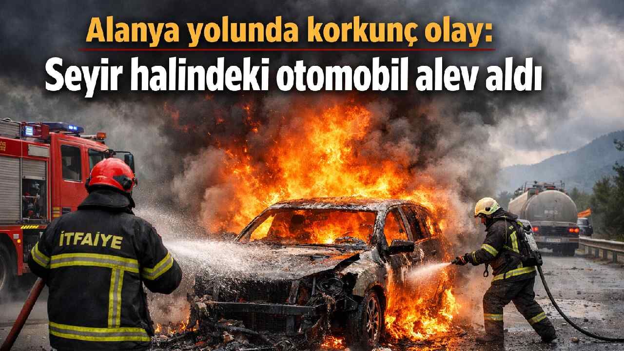 Alanya yolunda korkunç olay: Seyir halindeki otomobil alev aldı