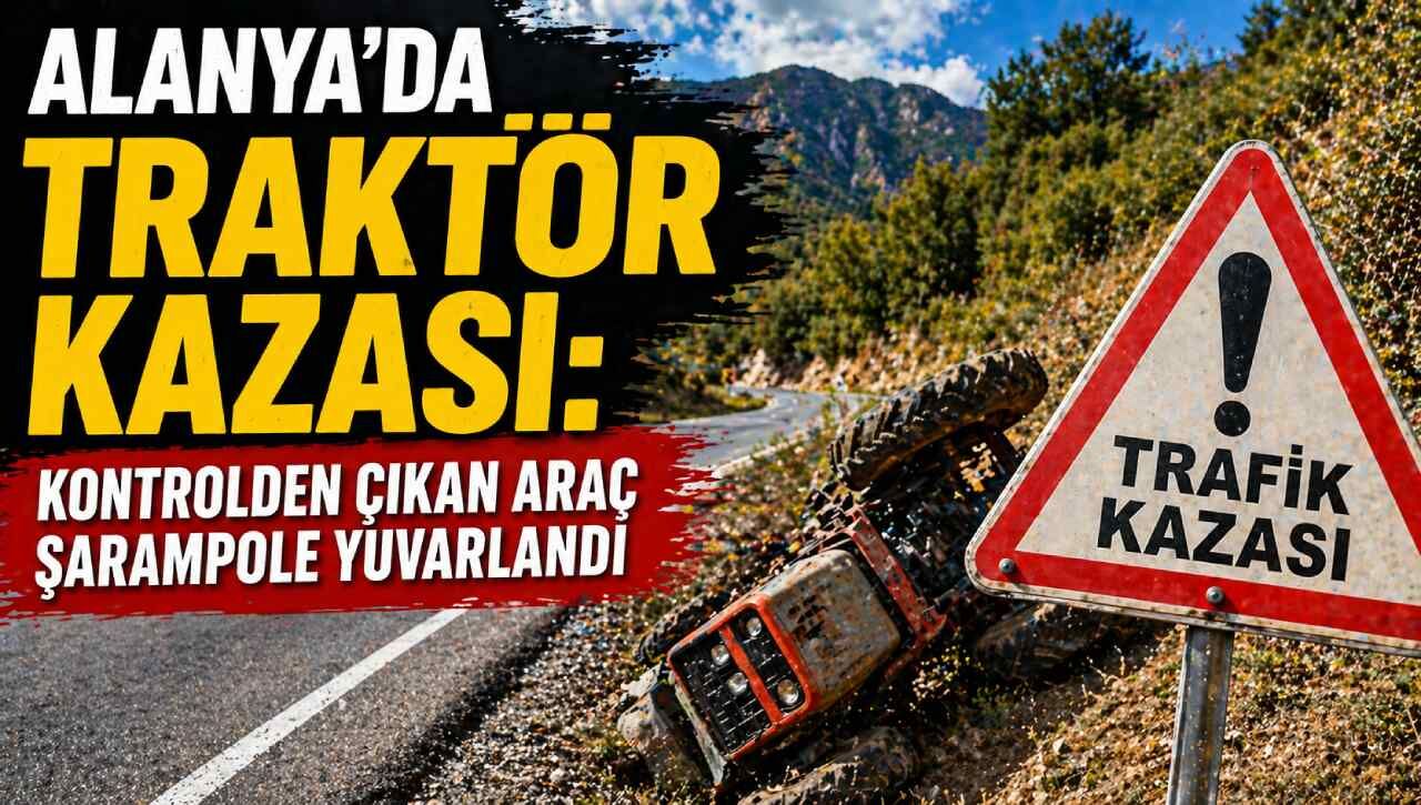 Alanya’da traktör kazası: Kontrolden çıkan araç şarampole yuvarlandı