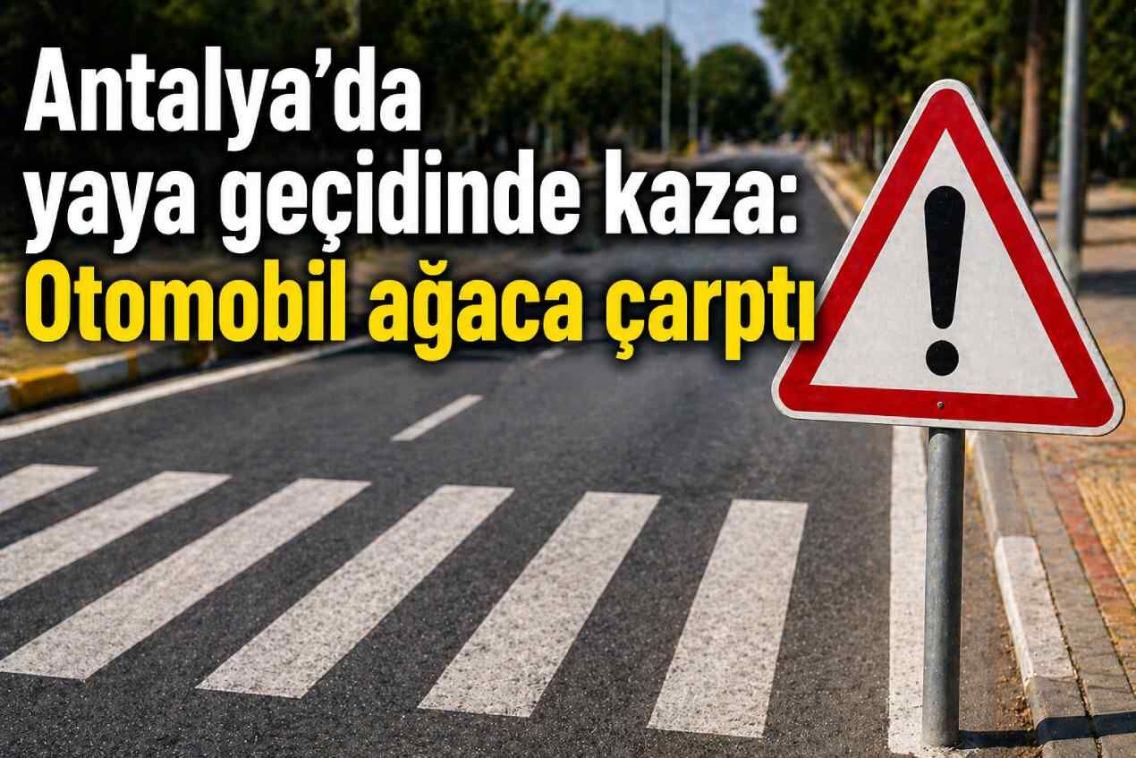 Antalya’da yaya geçidinde kaza: Otomobil ağaca çarptı