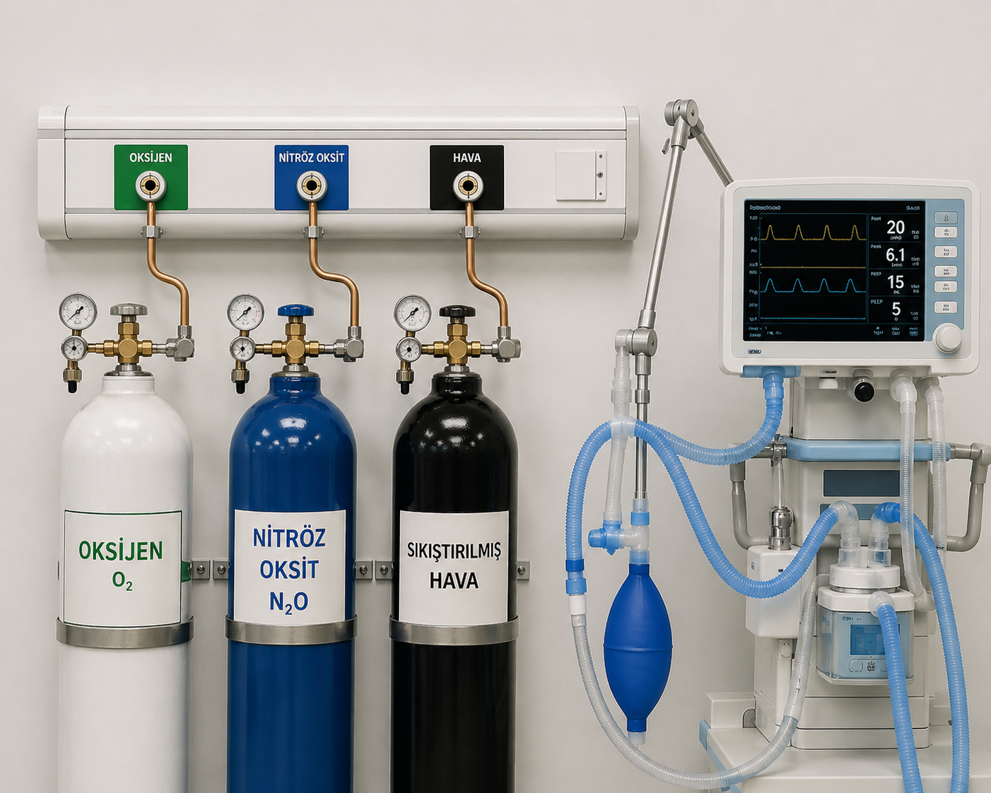 3 kalem tıbbi gaz ve ventilasyon oksijen gaz alımı