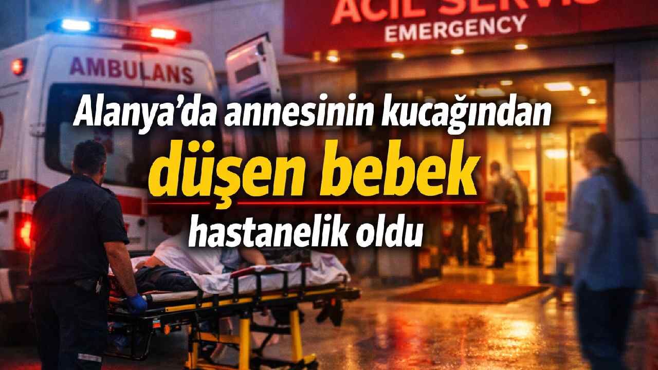 Alanya'da annesinin kucağından düşen bebek hastanelik oldu