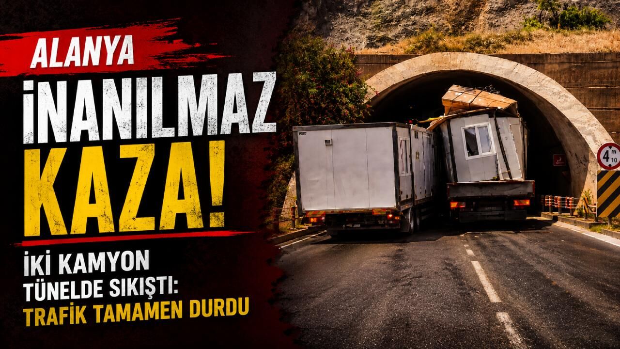 Alanya inanılmaz kaza! İki kamyon tünelde sıkıştı: Trafik tamamen durdu