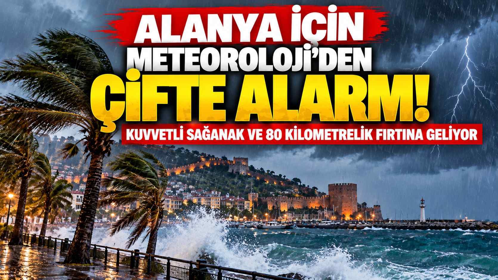 Alanya için Meteoroloji'den çifte alarm! Kuvvetli sağanak ve 80 kilometrelik fırtına geliyor