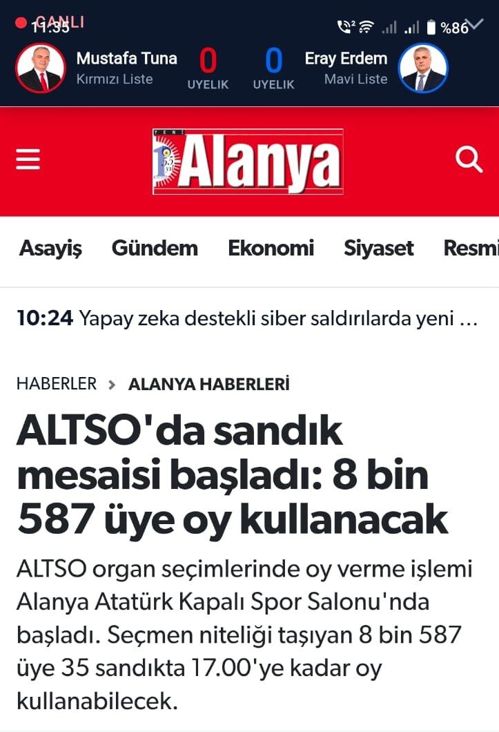 ALTSO canlı sonuç şeridi ve paneli
